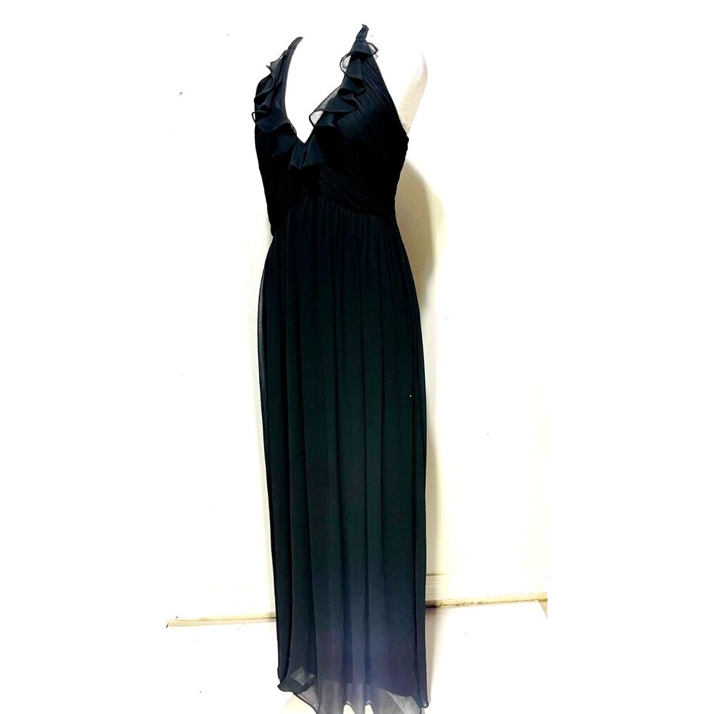 Boston Proper maxi dress black cutout back ruffle neck festive flare women's 4